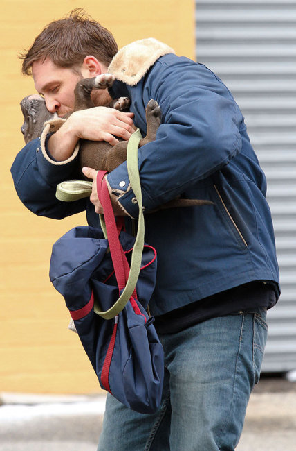 Tom Hardy Hugging His Puppy Tom Hardy Hugging His Puppy