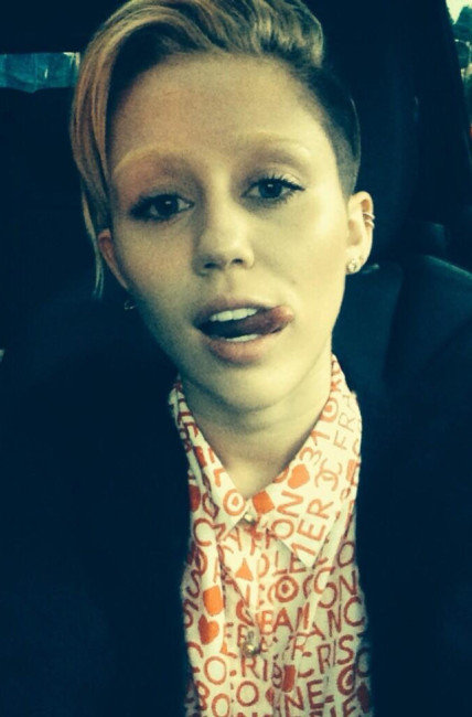 Miley Cyrus posted a selfie on Twitter showing off a drastic new look of bleached blonde eyebrows with the caption 'blonde hurrrrr errrrrrwurrrrr'    Featuring: Miley Cyrus  Where: United States  When: 21 Nov 2013  Credit: MileyCyrus/Twitter    **WENN does not claim any Copyright or License in the attached material. Any downloading fees charged by WENN are for WENN's services only, and do not, nor are they intended to, convey to the user any ownership of Copyright or License in the material. By publishing this material, the user expressly agrees to indemnify and to hold WENN harmless from any claims, demands, or causes of action arising out of or connected in any way with user's publication of the material.offline**