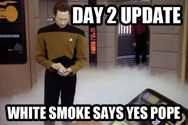 Pope Selected Mr. Data Analyzes the White Smoke in the Enterprise Bridge to Determine the Identity of the New Pope