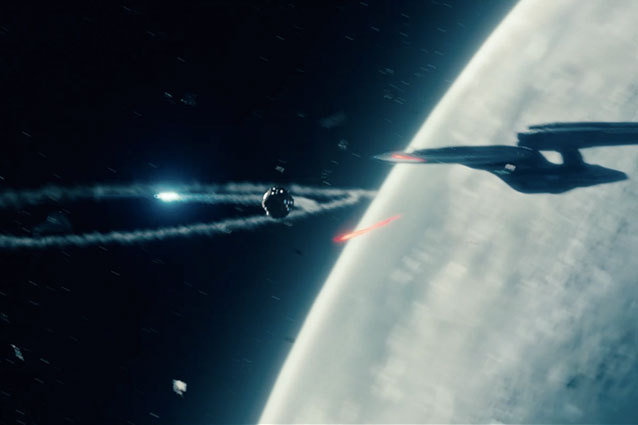 Star Trek Into Darkness John Harrison's Starship Fires Torpedoes at the Enterprise in Star Trek Into Darkness