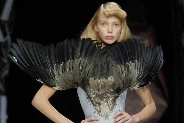 PARIS - OCTOBER 05:  (UK OUT) A model walks the catwalk at the Alexander McQueen collection show spring summer 2008 part of Paris Fashion Week at POPB on October 5, 2007 in Paris, France.  (Photo by Catwalking/Getty Images)