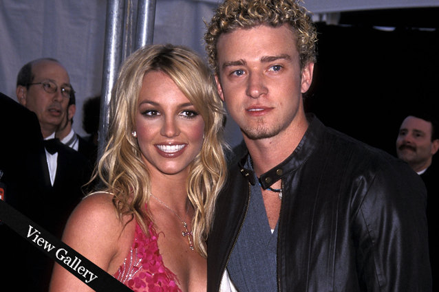 Singer Britney Spears and singer Justin Timberlake of N'Sync attend the 29th Annual American Music Awards on January 9, 2002 at Shrine Auditorium in Los Angeles, California.
